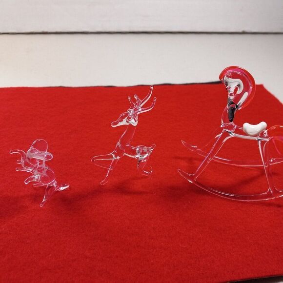 Minature blown glass figurines Elephant, Deer and Rocking Horse Cottagecore…
